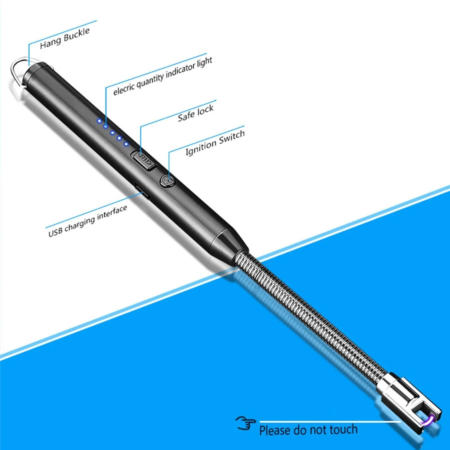 360° Outdoor Kitchen Lighter Usb Rechargeable Portable Electronic Arc Lighter Flexible Neck Safety Lock Windproof Eco Friendly Design (Random Colours)