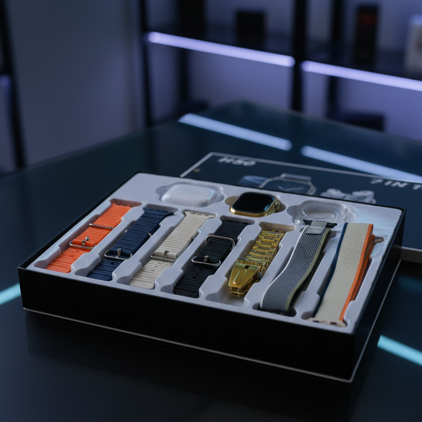 H50 Smart Watch 7‑In‑1 Set | Golden Design | With AirPods & Accessories