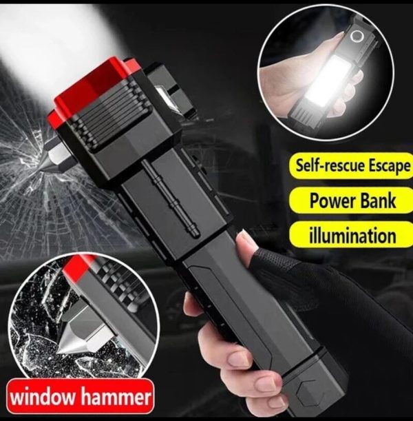 High-Power Led Torch Light Rechargeable Flashlight And Multifunctional Tactical Hammer & Power Bank To Charge The Phone With Box (Random Color)