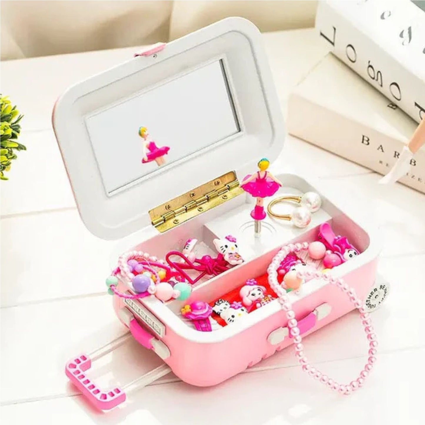 Mini Jewellery Suitcase Music Box with Spinning Ballet Dance Cosmetic Storage Box