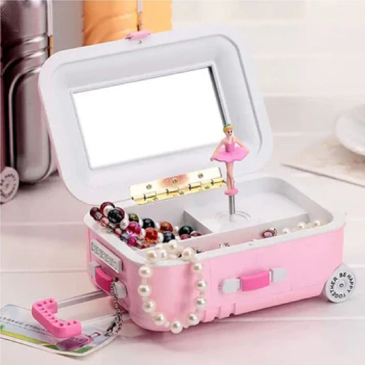 Mini Jewellery Suitcase Music Box with Spinning Ballet Dance Cosmetic Storage Box