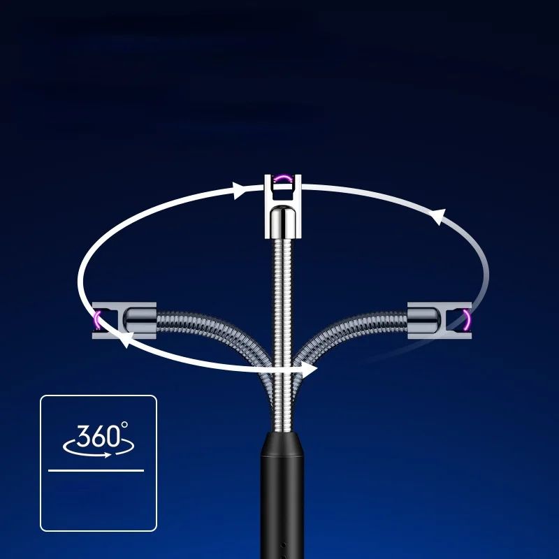 360° Outdoor Kitchen Lighter Usb Rechargeable Portable Electronic Arc Lighter Flexible Neck Safety Lock Windproof Eco Friendly Design (Random Colours)